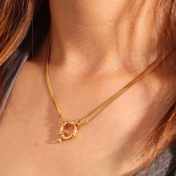 Jewelry - Gold IP Plated Herringbone Toggle Necklace | Stainless Steel
